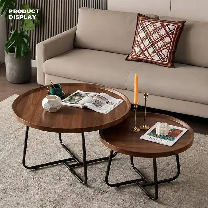 Removable Set of 2 Round Coffee Table Walnut Nesting Side End Table Furniture Price