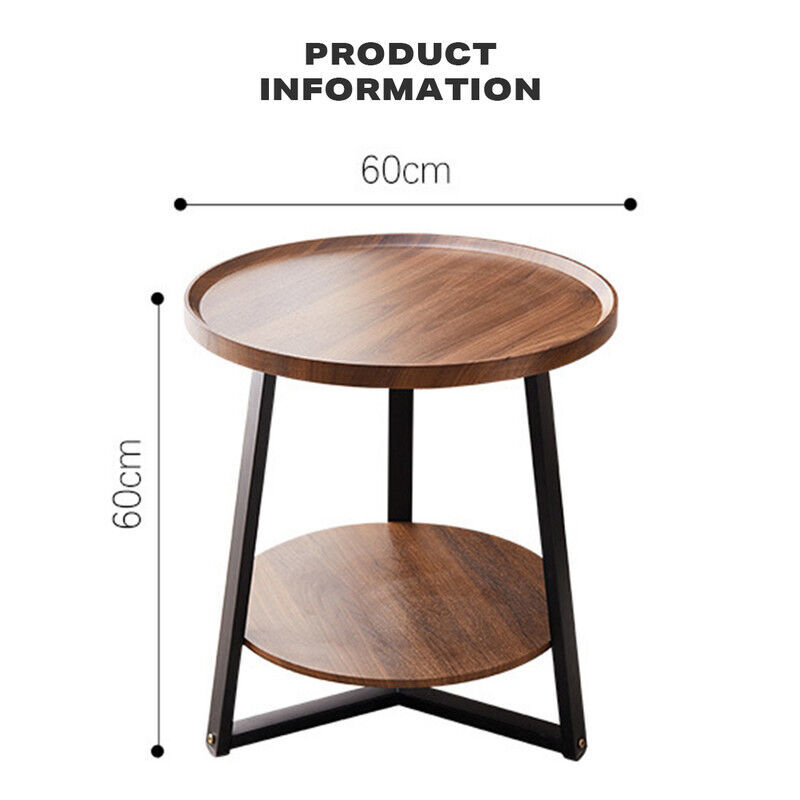 Side Round Coffee Table Retro 2-Tier Wooden Industrial Style Price