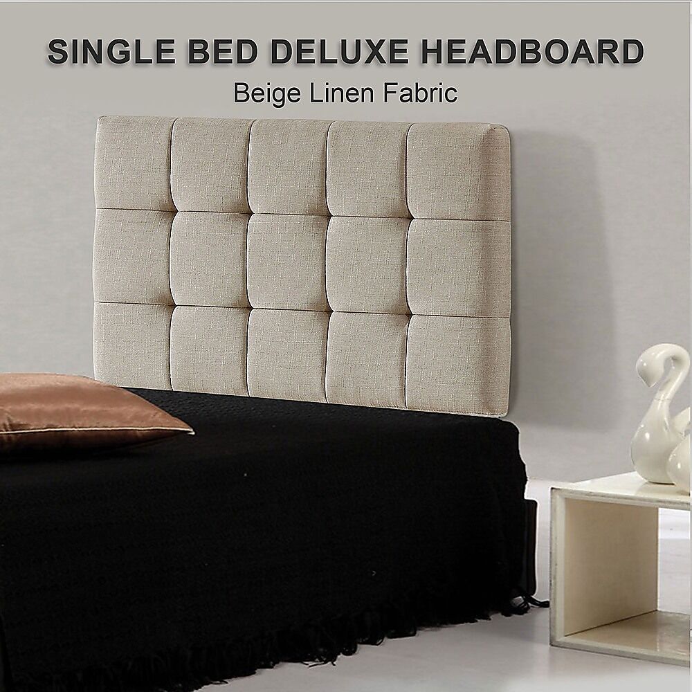 Linen Fabric Single Bed Deluxe Headboard Bedhead - Beige Price