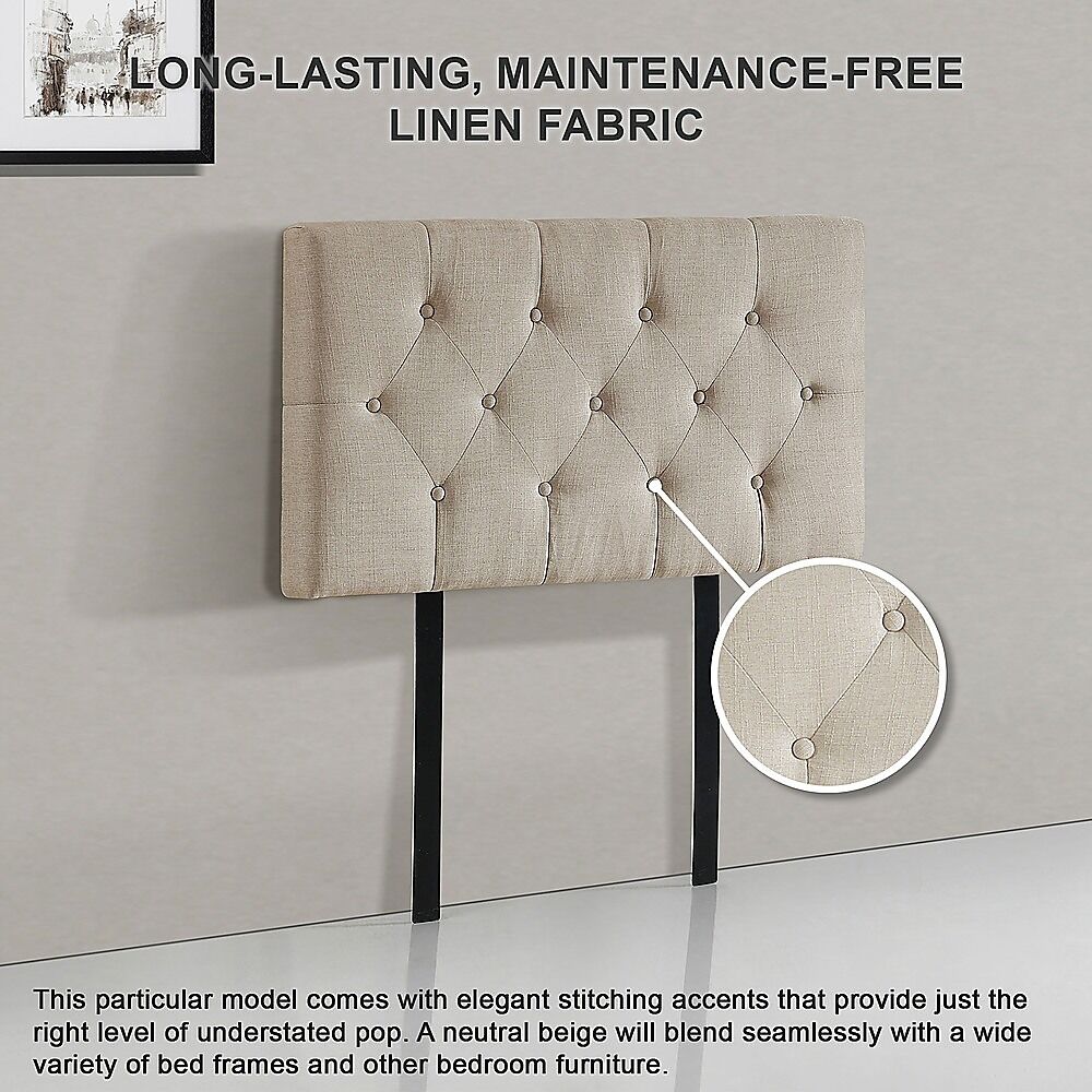 Linen Fabric Single Bed Deluxe Headboard Bedhead - Beige Price