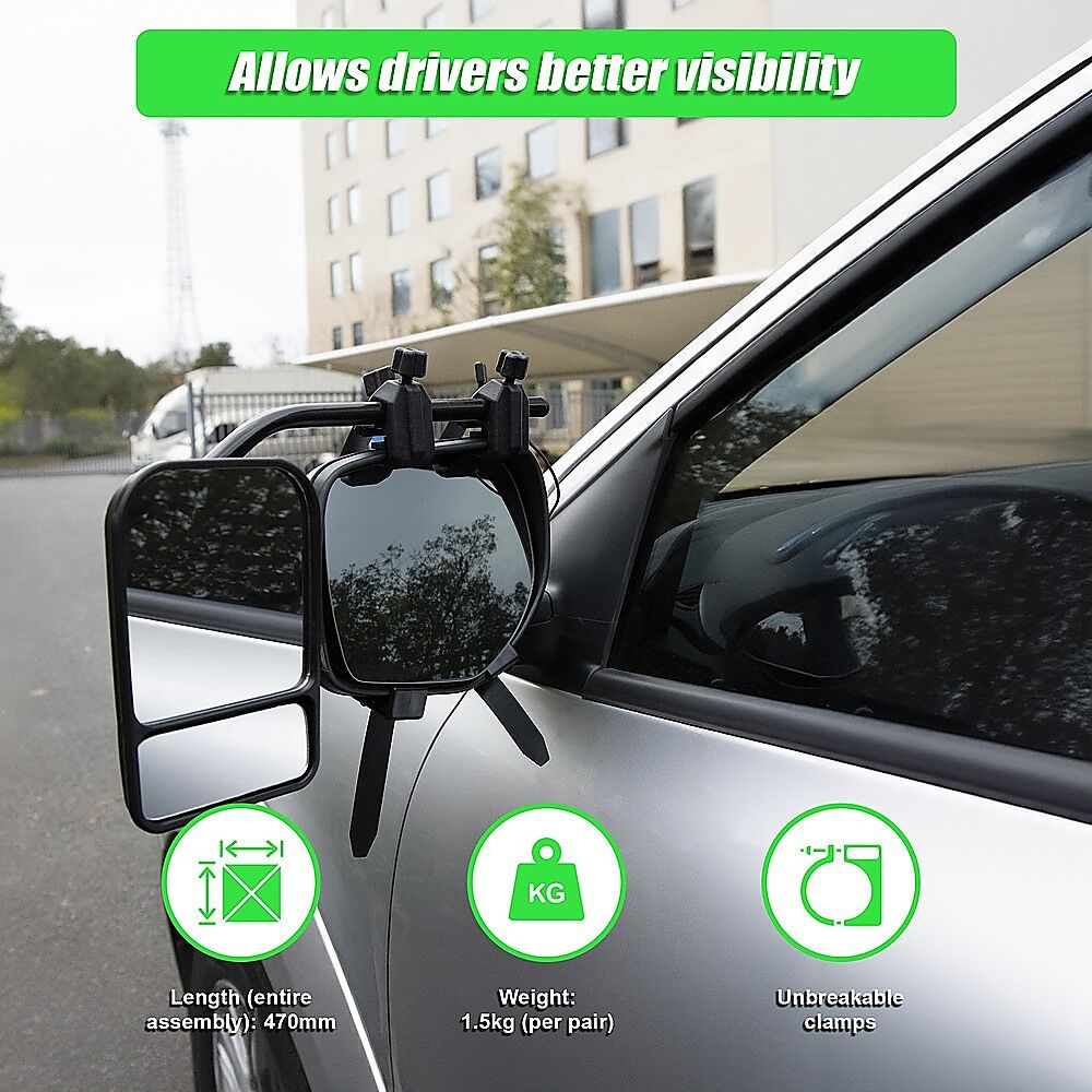 2x Towing Mirrors Pair Clip on Multi Fit Clamp On Towing Caravan 4X4 Trailer Price