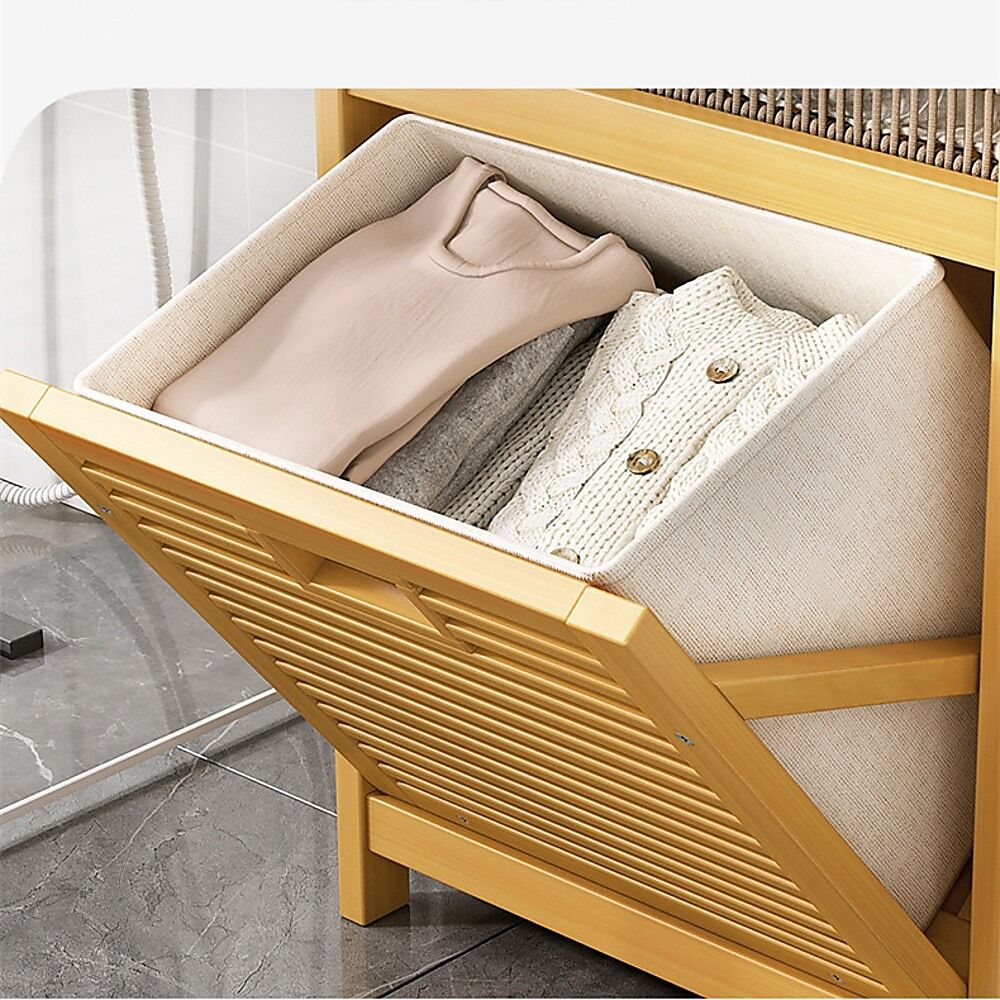 Bamboo 2-in-1 Laundry Hamper Side Table with 2 Shelves and Clothes Basket Price