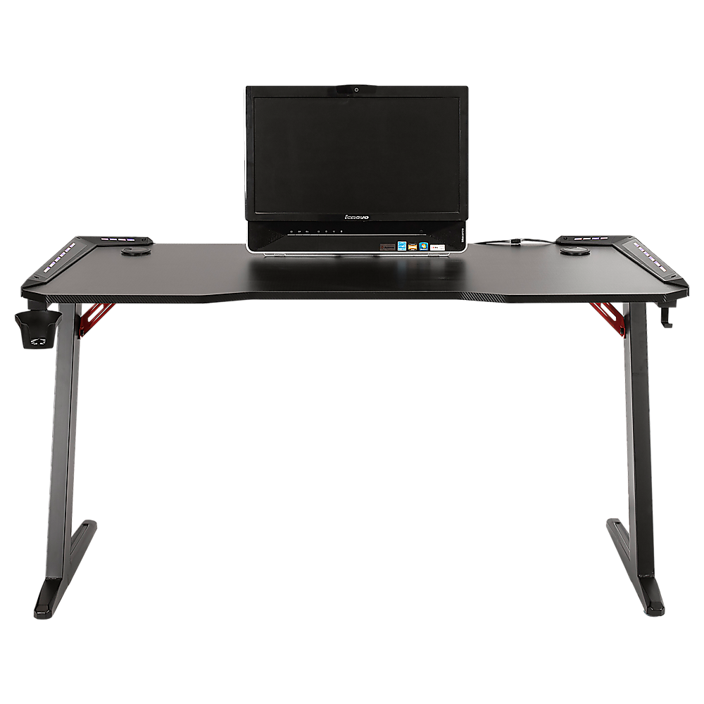 LED Gaming Desk Computer Table with Cup Holder Headphone Hook Cable Hole Price