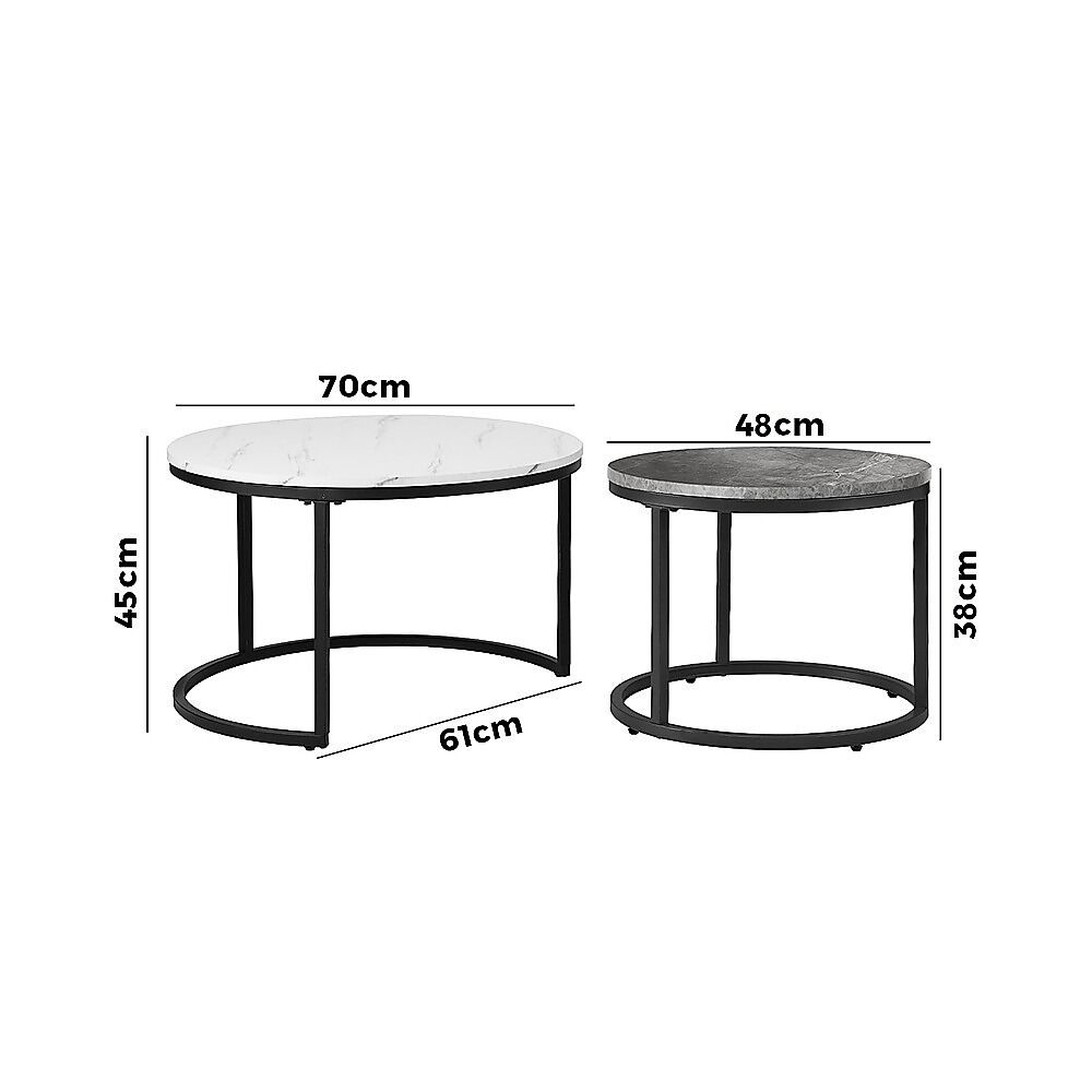 Set of 2 Coffee Table Round Marble Nesting Side End Table Furniture Price