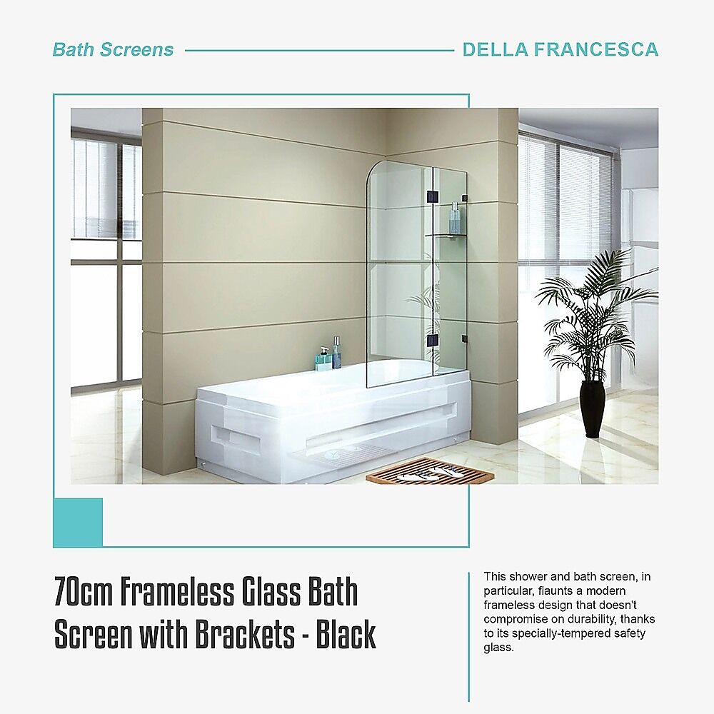 70cm Frameless Glass Bath Screen with Brackets - Black Price