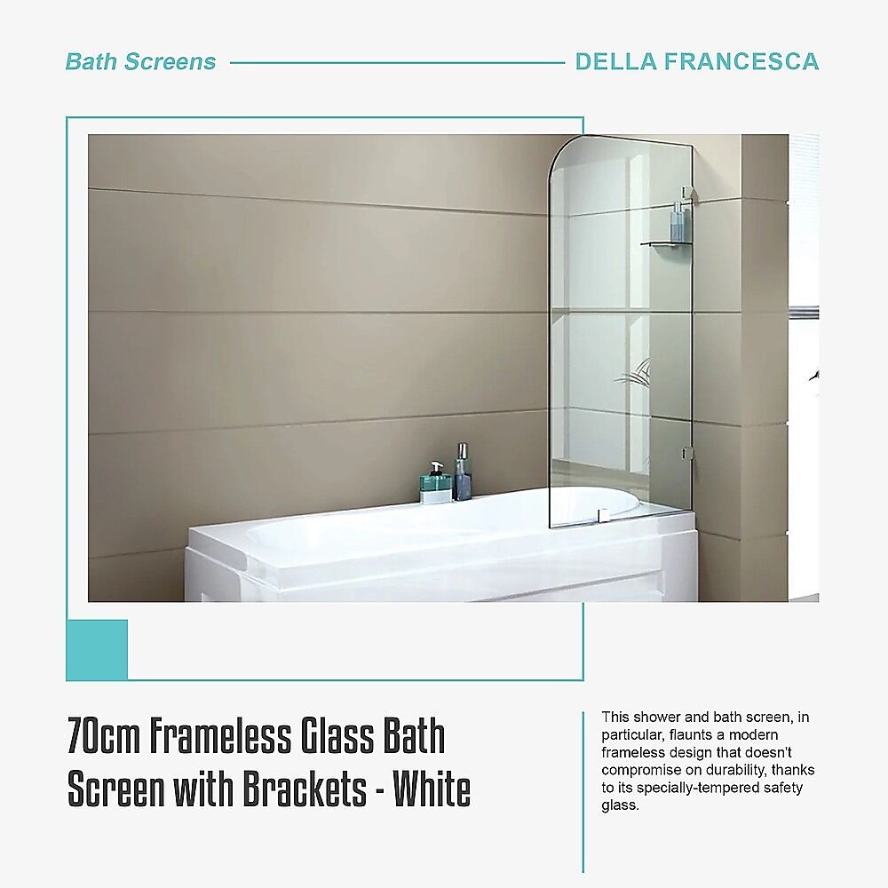 70cm Frameless Glass Bath Screen with Brackets - White Price