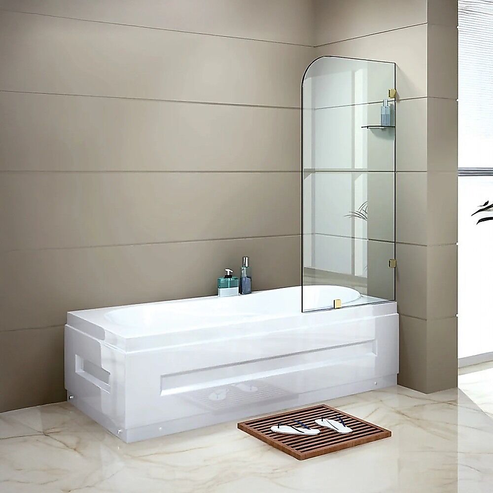 100cm Frameless Glass Bath Screen with Brass Brackets - Gold Price