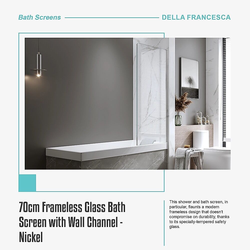 70cm Frameless Glass Bath Screen with Wall Channel - Nickel Price