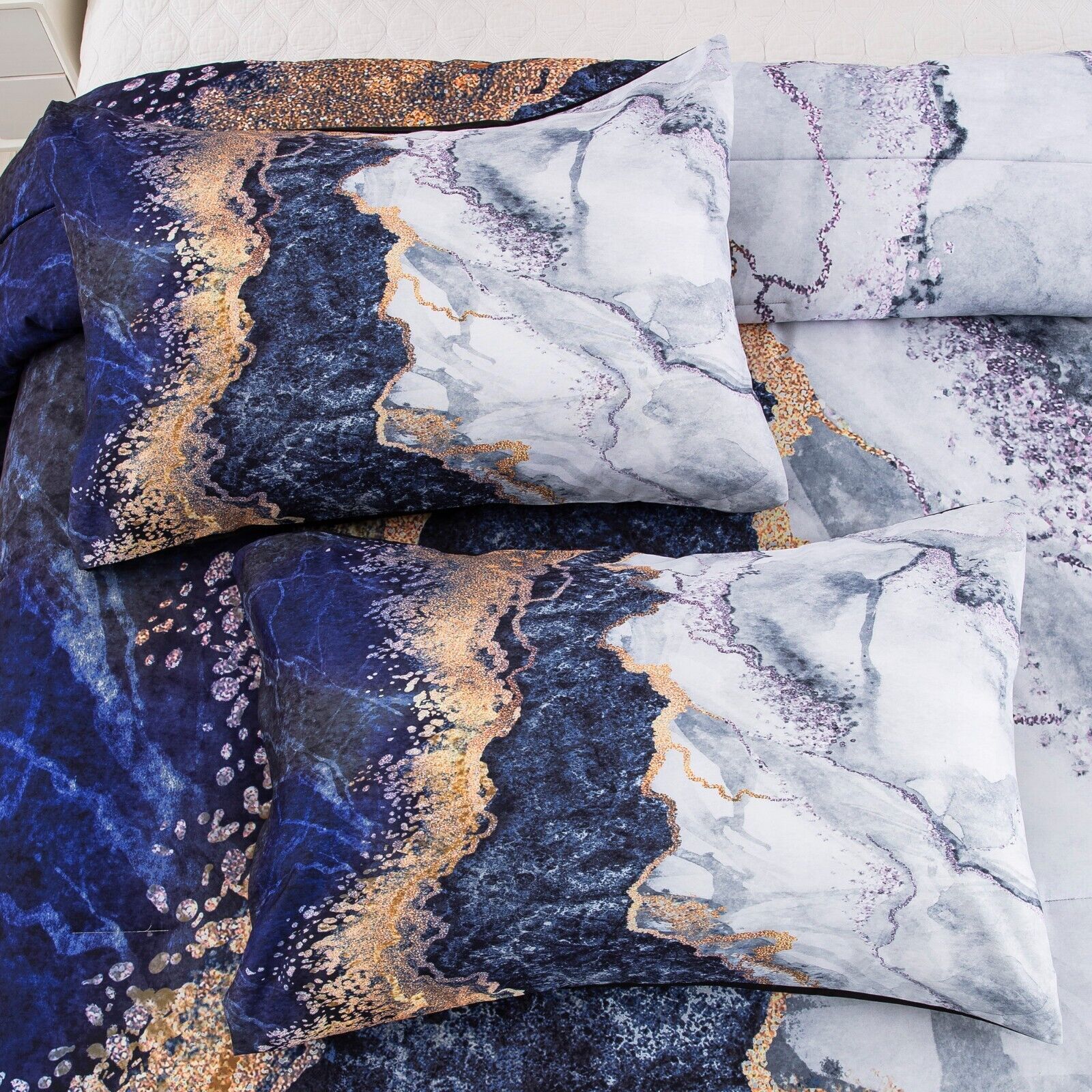 Blue Marble Comforter Set, King Size, Retro Watercolor 3-Piece Bedding Ensemble Price