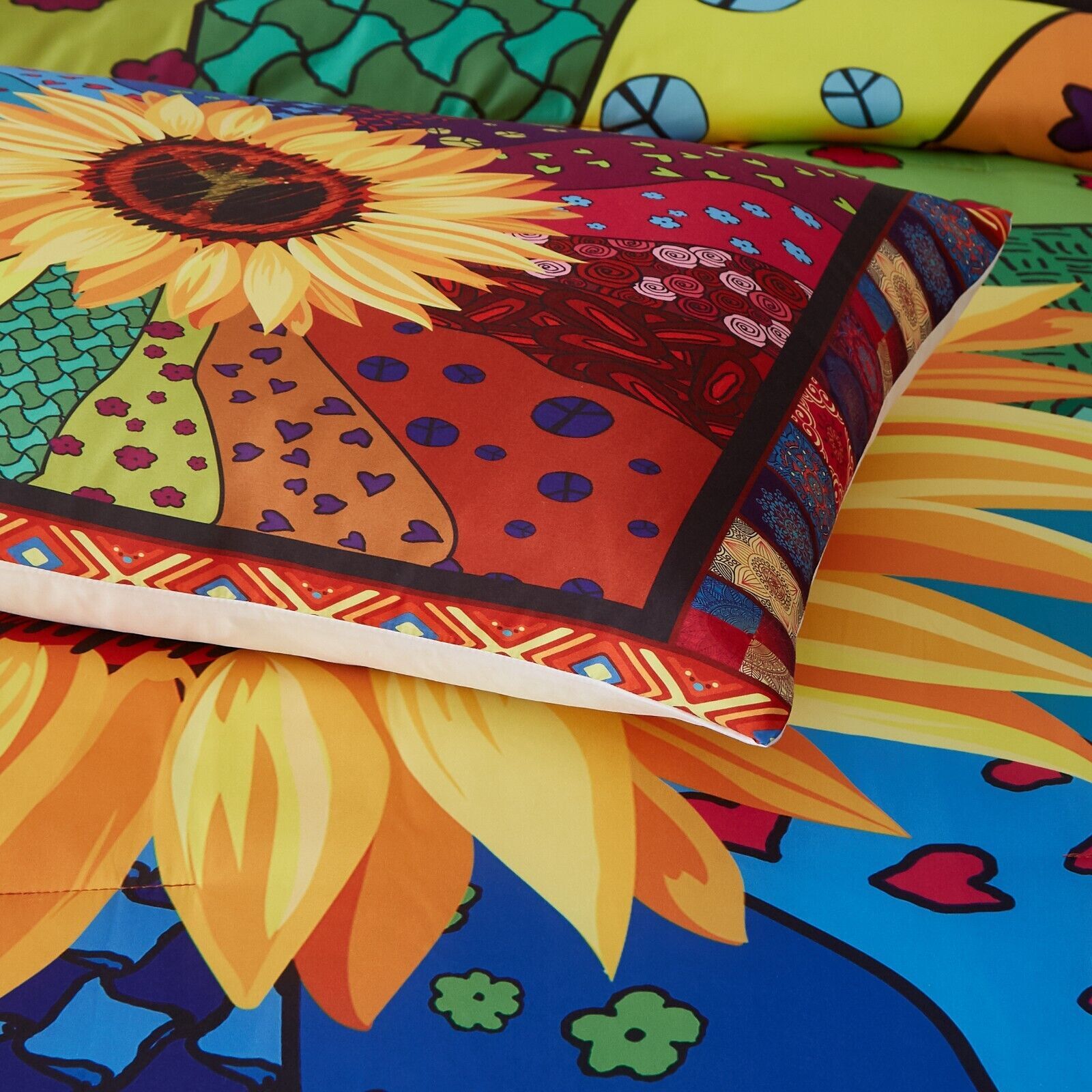 Floral Sunflower Comforter Set, King Size, Quilted Bedding with Pillowcases Price
