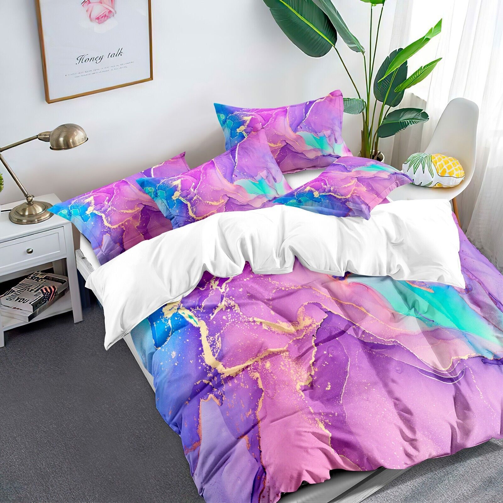 Marble Comforter Set, Queen Size, Warm Quilted Microfiber Bedding Price