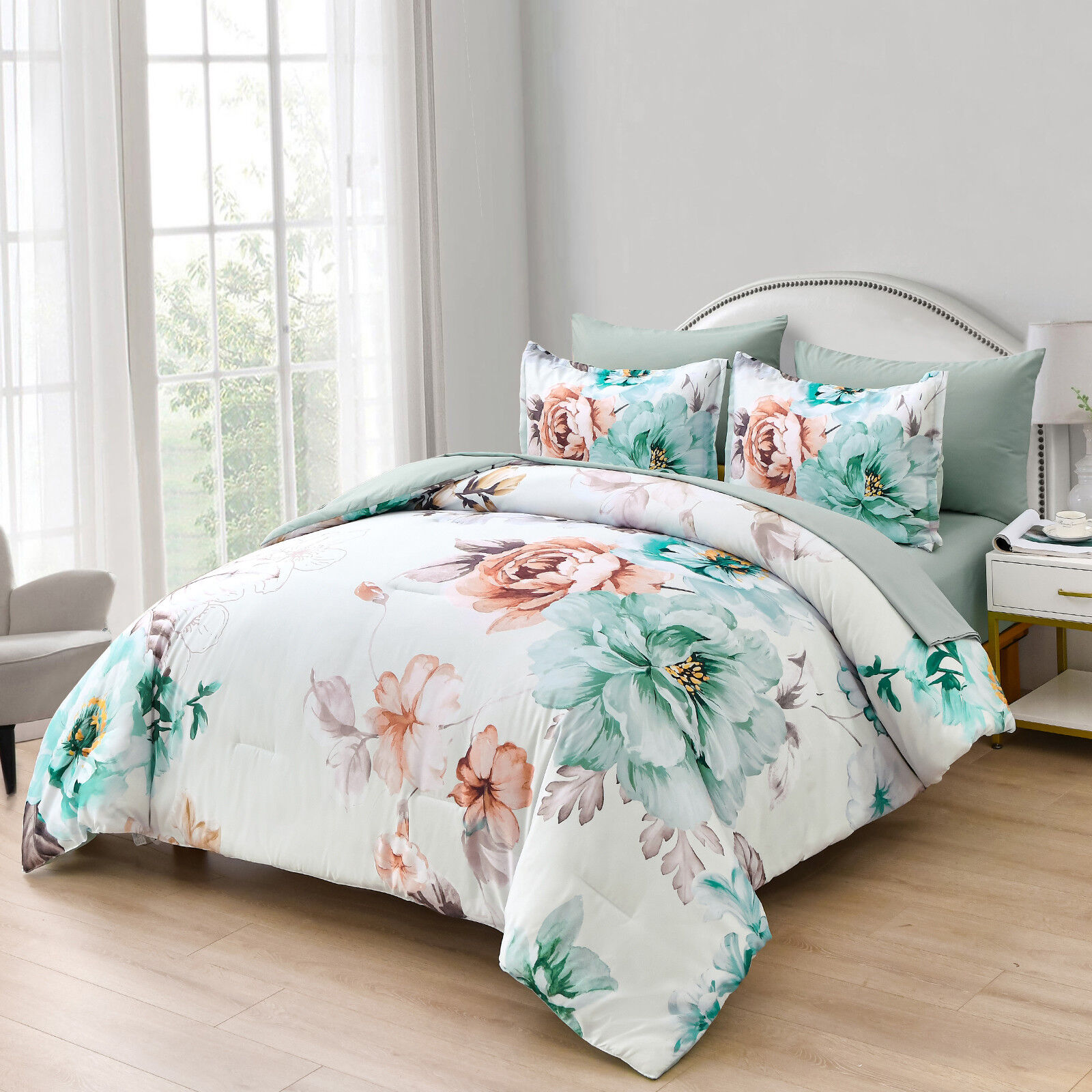 Warm Floral Comforter Set, King Size, Cozy Quilted Bedding with Pillowcases Price