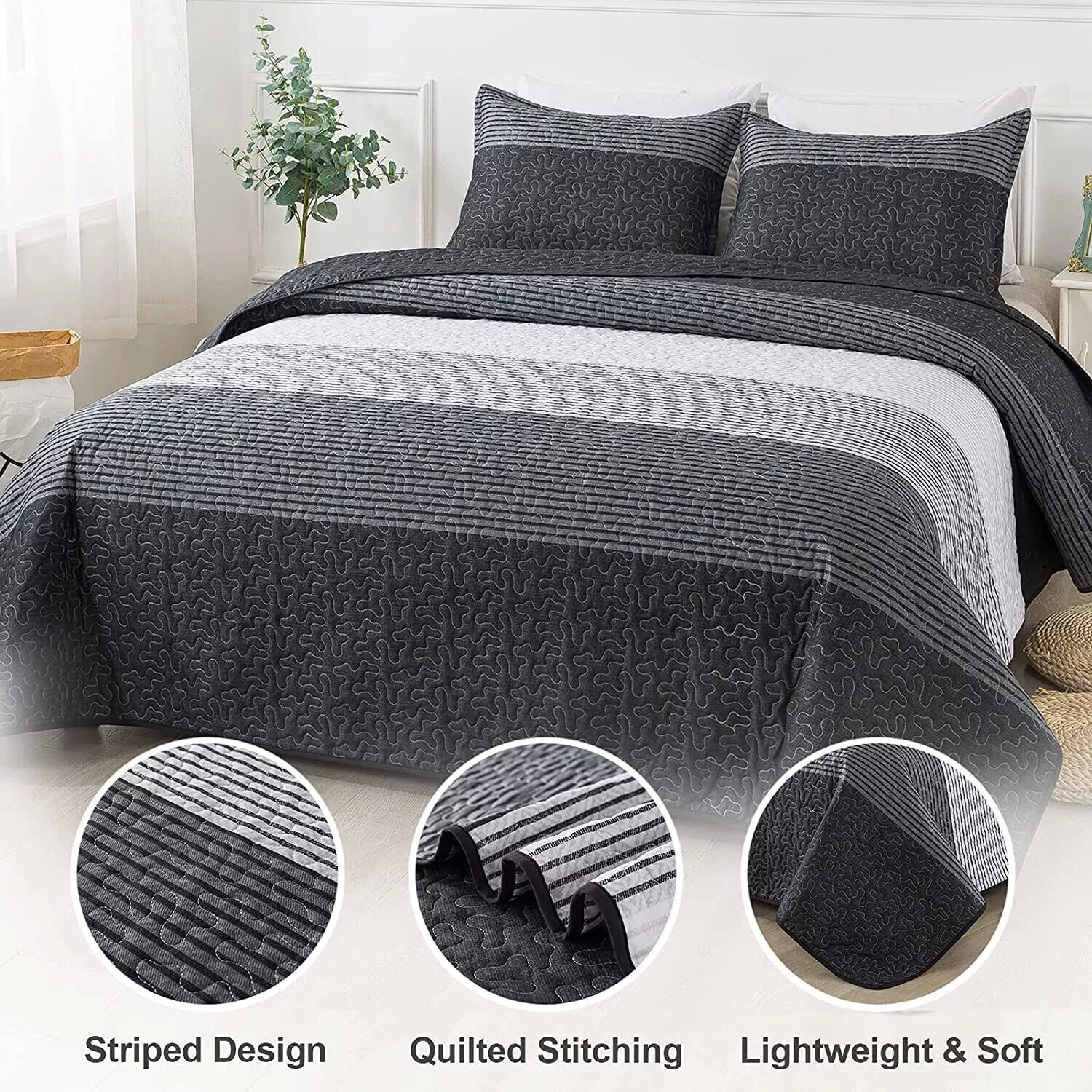Detailed Quilted Bedspread and Pillowcases Set: A Signature of Quality and Style - Queen size Price