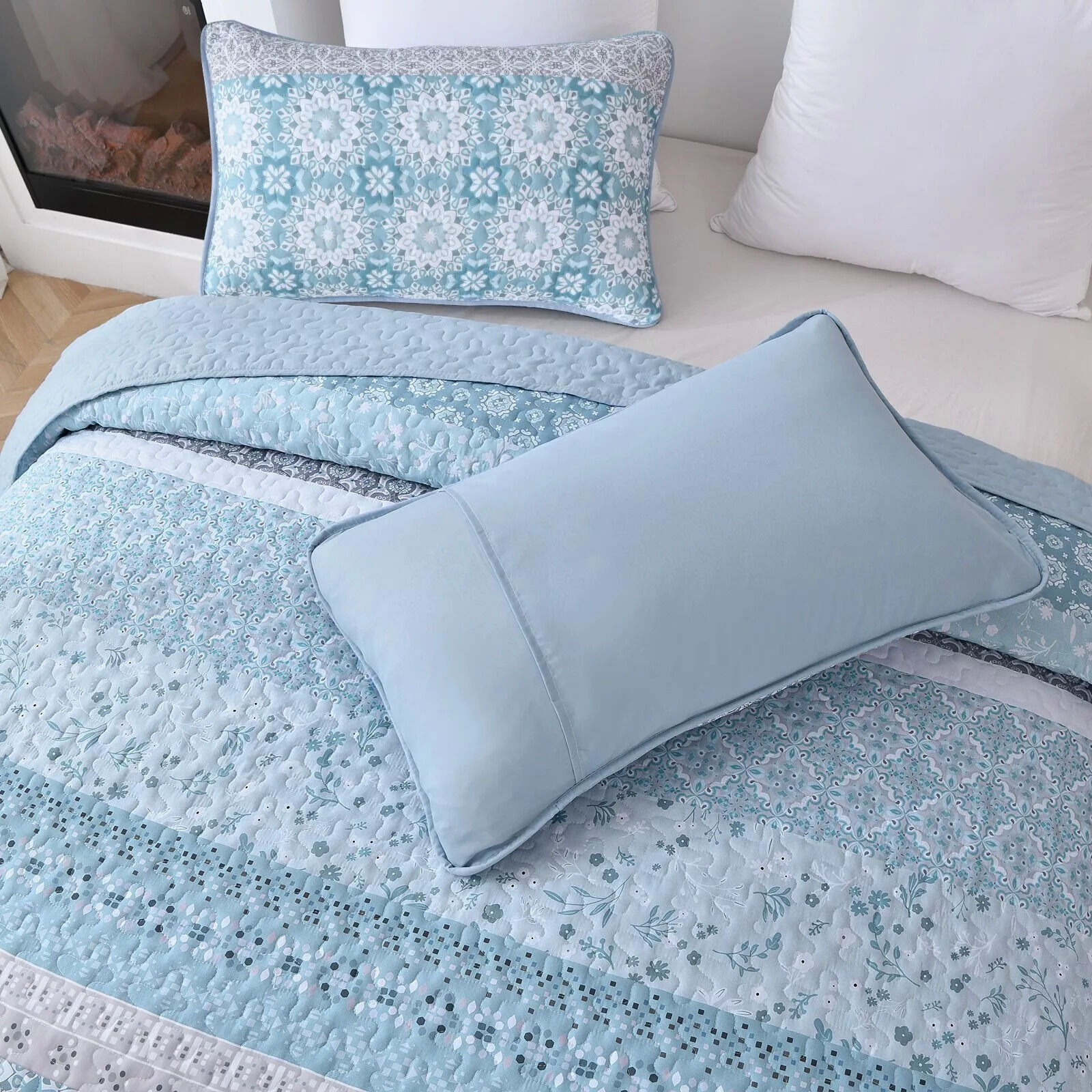 Peaceful Quilted coverlet and pillowcovers set: Relax and Unwind - Queen size Price
