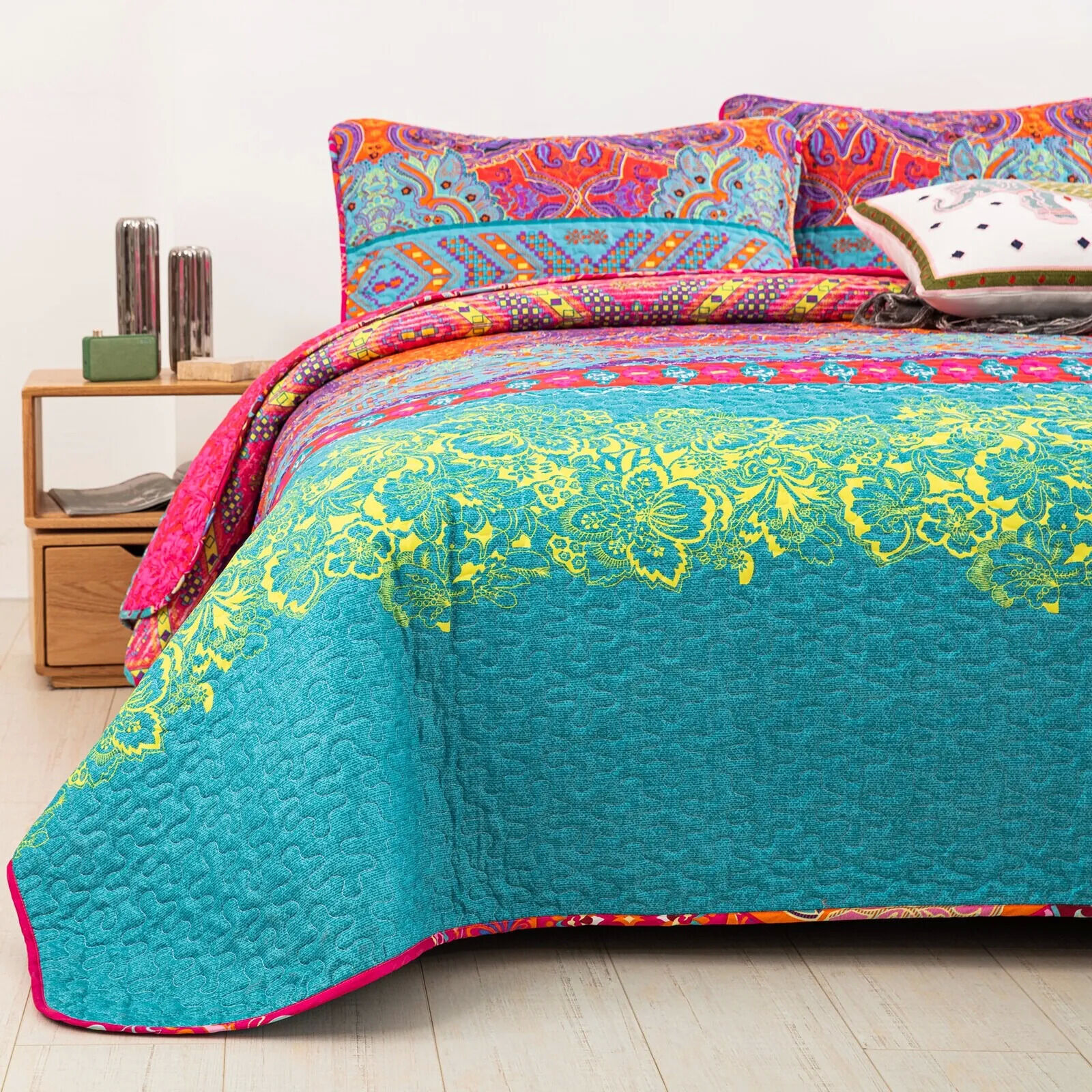 Colorful Quilted bedspread and pillowcovers set: Add a Splash of Color - Queen size Price