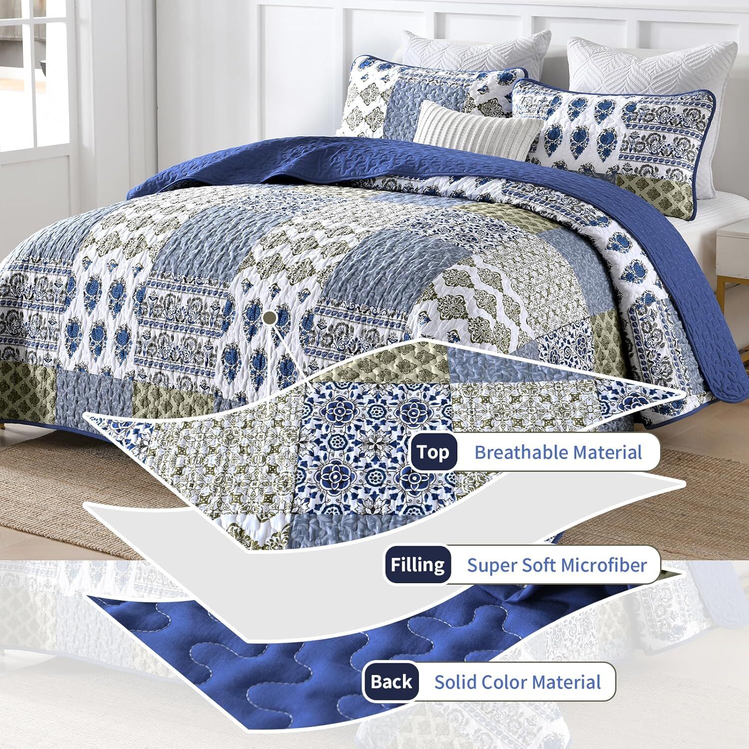 Gorgeous Quilted bedspread and pillowcovers set: Comfortable Elegance - Queen size Price