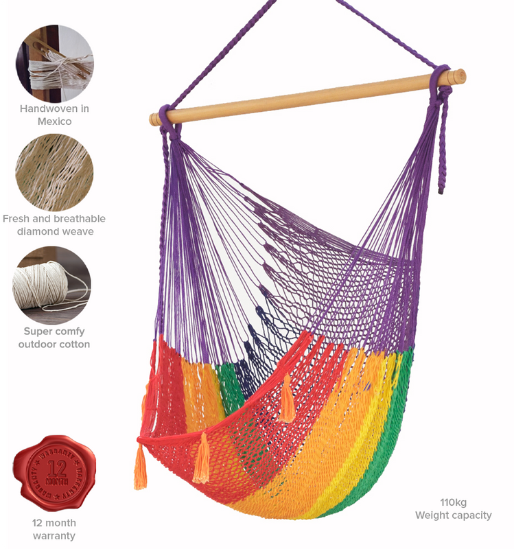 Mayan Legacy Extra Large Outdoor Cotton Mexican Hammock Chair in Rainbow Colour Price