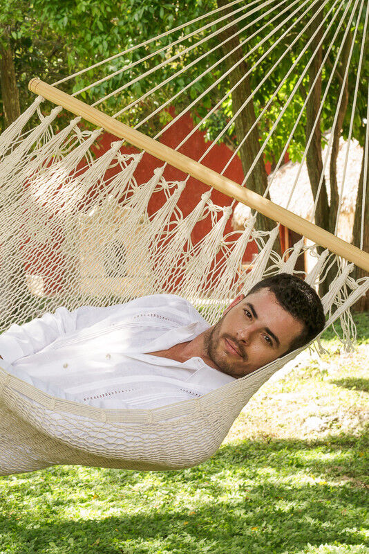 Mayan Legacy Queen Size Outdoor Cotton Mexican Resort Hammock With Fringe in Cream Colour Price