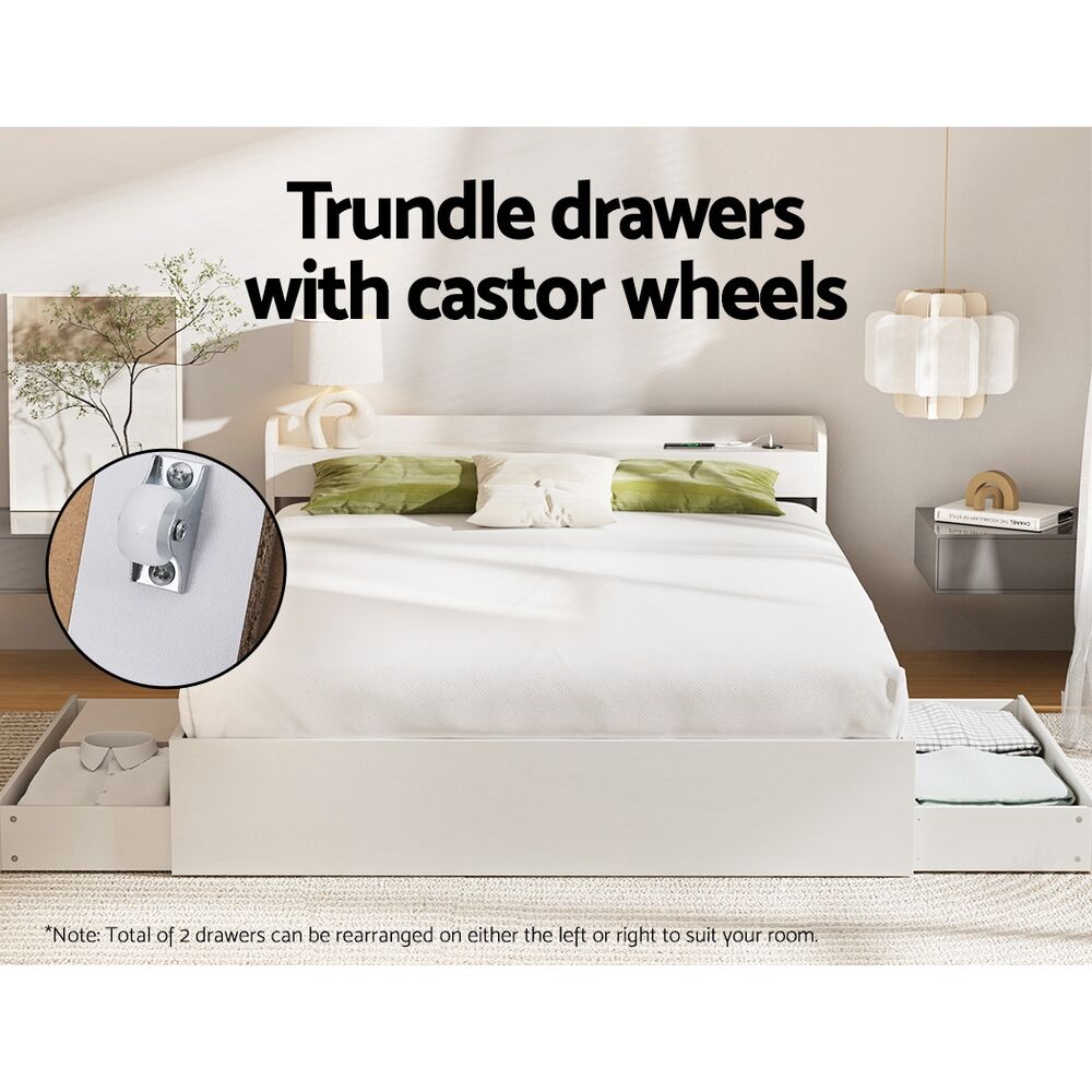 Artiss Bed Frame Double Size Mattress Base wtih Charging Ports 2 Storage Drawers Price