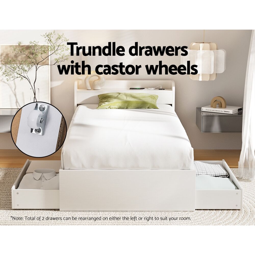 Bed Frame Single Size Mattress Base wtih Charging Ports 2 Storage Drawers Price