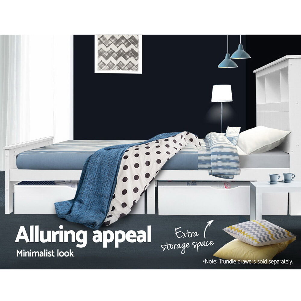 Artiss Bed Frame King Single Size Wooden with 3 Shelves Bed Head White Price