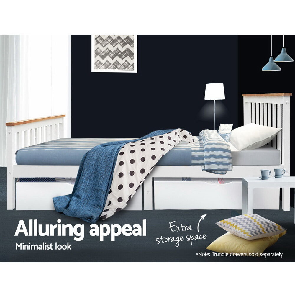 Artiss Bed Frame Double Size Wooden White PONY Price