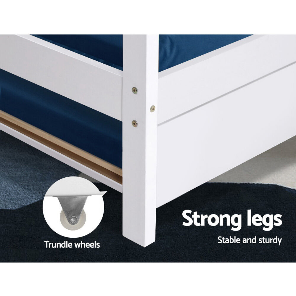 Artiss Bed Frame Wooden Trundle Daybed Kids House Frame White HOLY Price