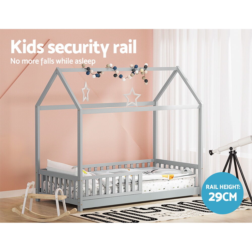 Artiss Bed Frame Wooden Kids House Frame Grey ROCK Price