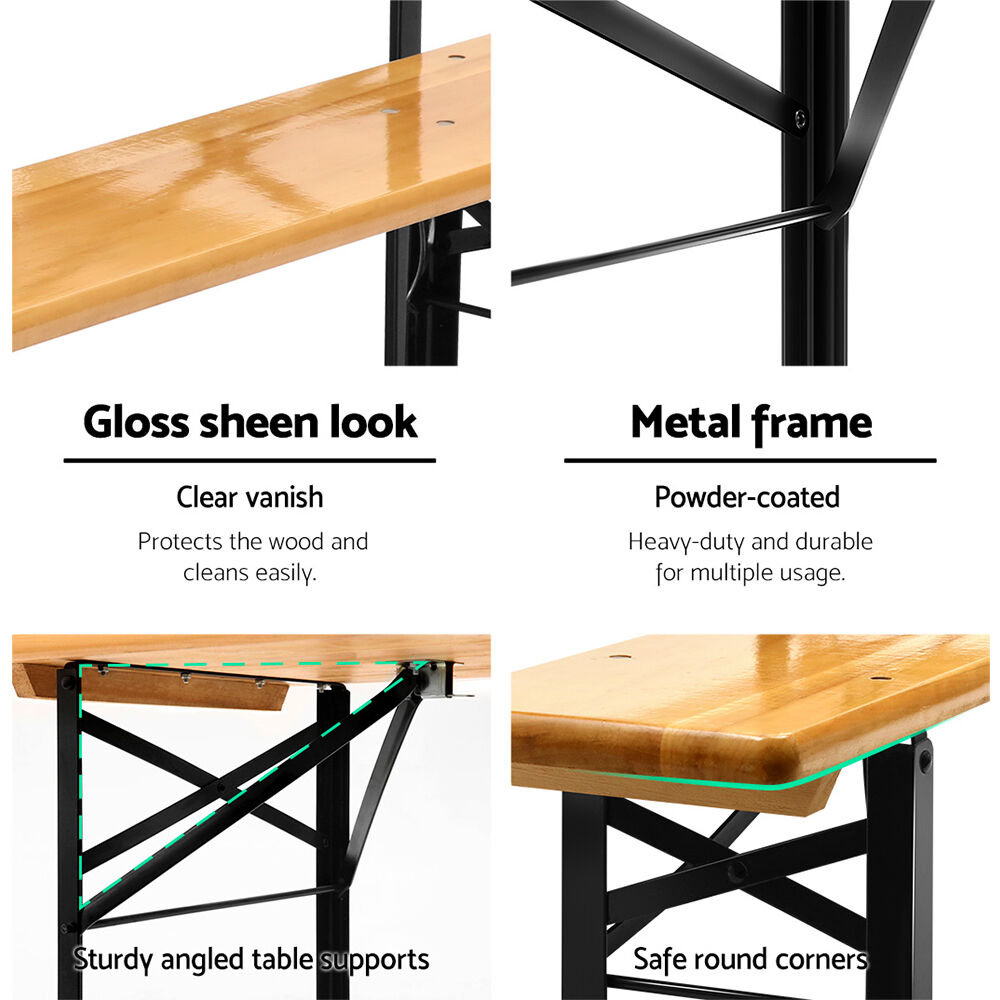 Gardeon Wooden Outdoor Foldable Bench Set - Natural Price
