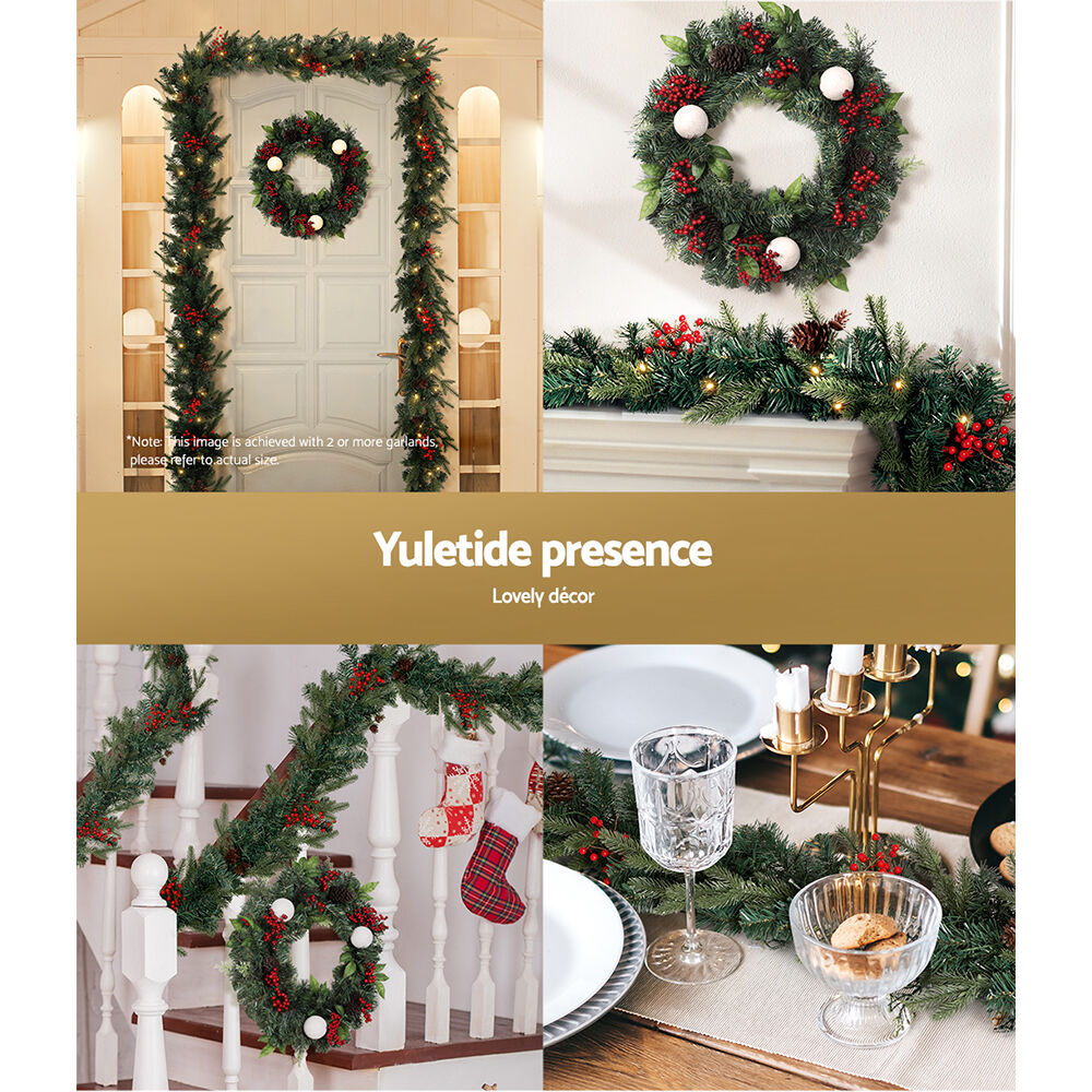 Christmas Garland with Wreath Set LED Lights Xmas Tree Decor Price