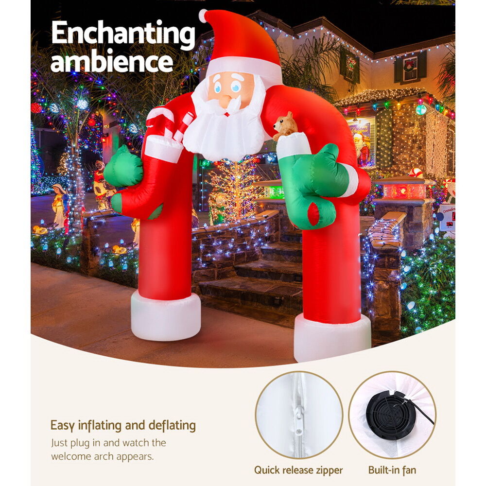 Jingle Jollys Christmas Inflatable Santa Archway 2.3M Outdoor Decorations Lights Price