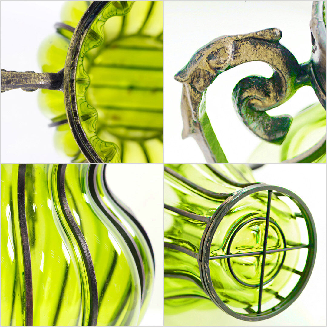 green colored glass flower vase with 4 bunch 9 heads artificial fake silk rose home decor set Price