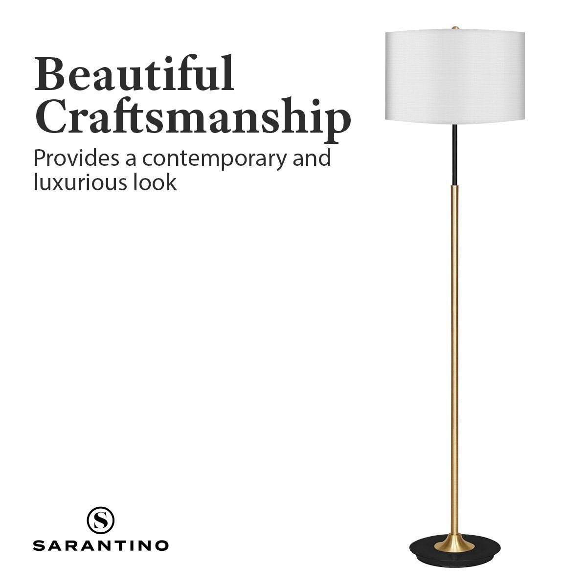 Sarantino Metal Floor Lamp Brushed Brass Finish with White Shade Price