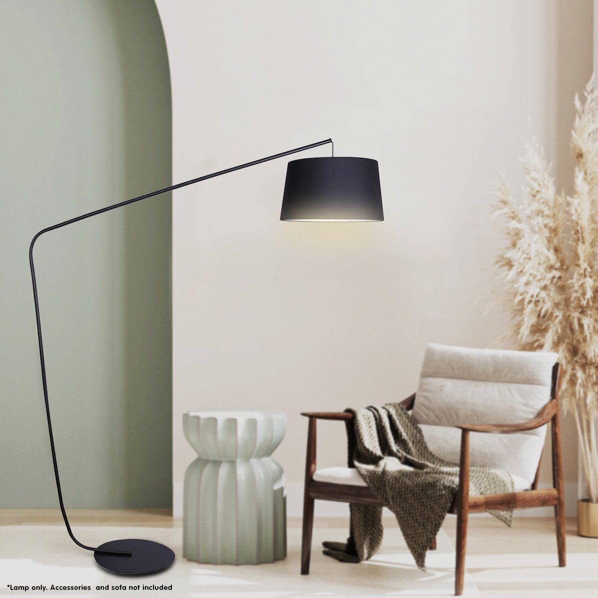 Sarantino Metal Arc Floor Lamp in Black Finish with Linen Taper Shade Price