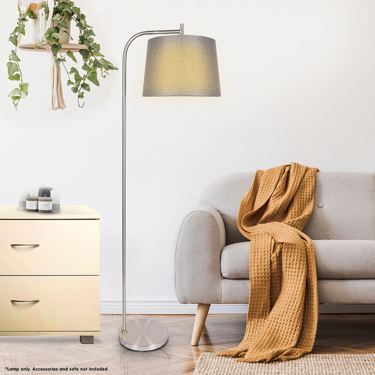 Sarantino Metal Task Floor Lamp Nickel Finish with Grey Fabric Shade Price
