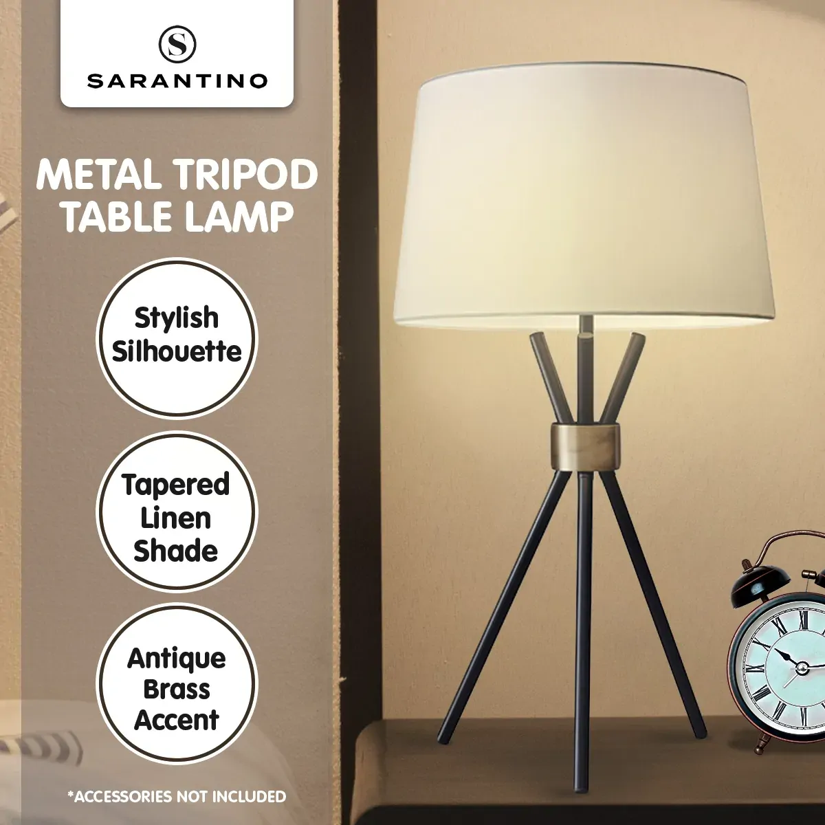 Sarantino Metal Tripod Table Lamp with Antique Brass Accent Price