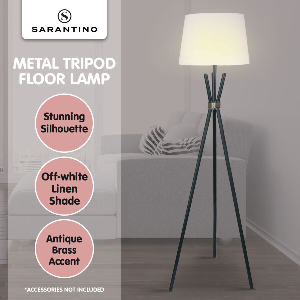 Sarantino Tripod Floor Lamp in Metal and Antique Brass Price