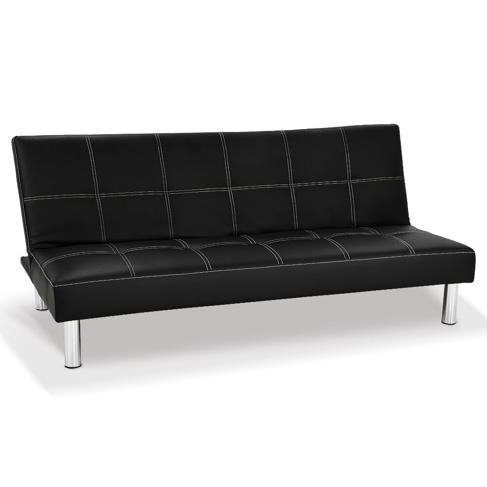 Sarantino 3 Seater Faux Leather Sofa Bed Couch - Black Price