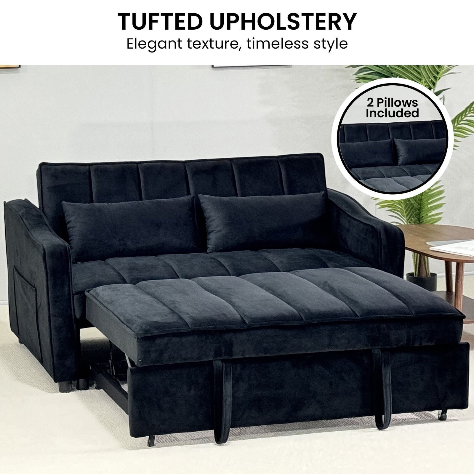 Sarantino Fenton Velvet 2-Seater Sofa Bed - Black Price