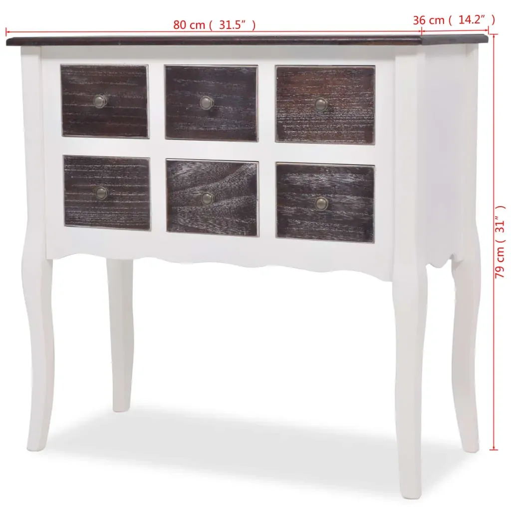Console Cabinet 6 Drawers Brown and White Wood Price