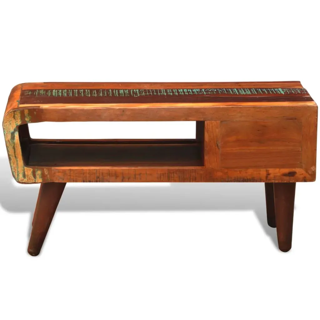 Coffee Table with Curved Edge 1 Drawer Reclaimed Wood Price