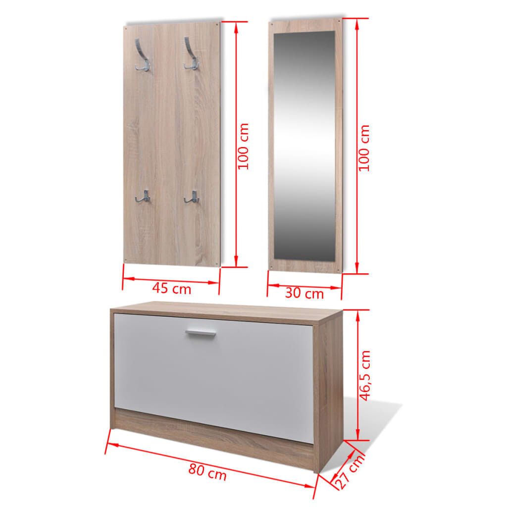 Oak and White 3-in-1 Wooden Shoe Cabinet Set Price