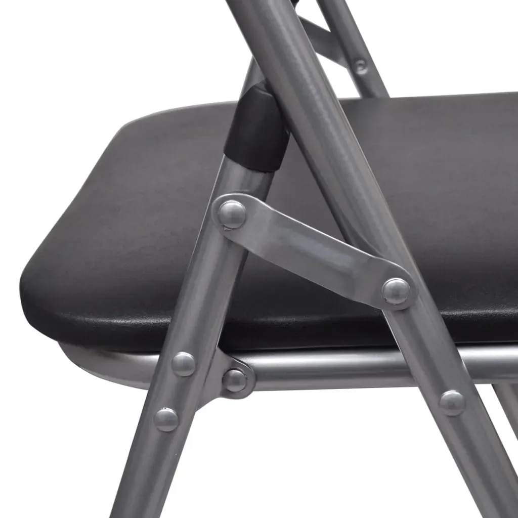Folding Dining Chairs 6 pcs Black Faux Leather and Steel Price