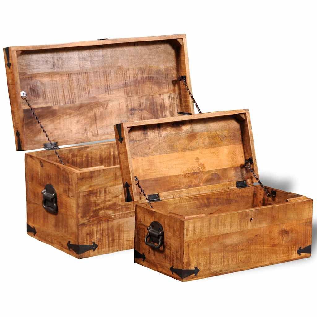 Storage Chest Set 2 Pieces Rough Mango Wood Price