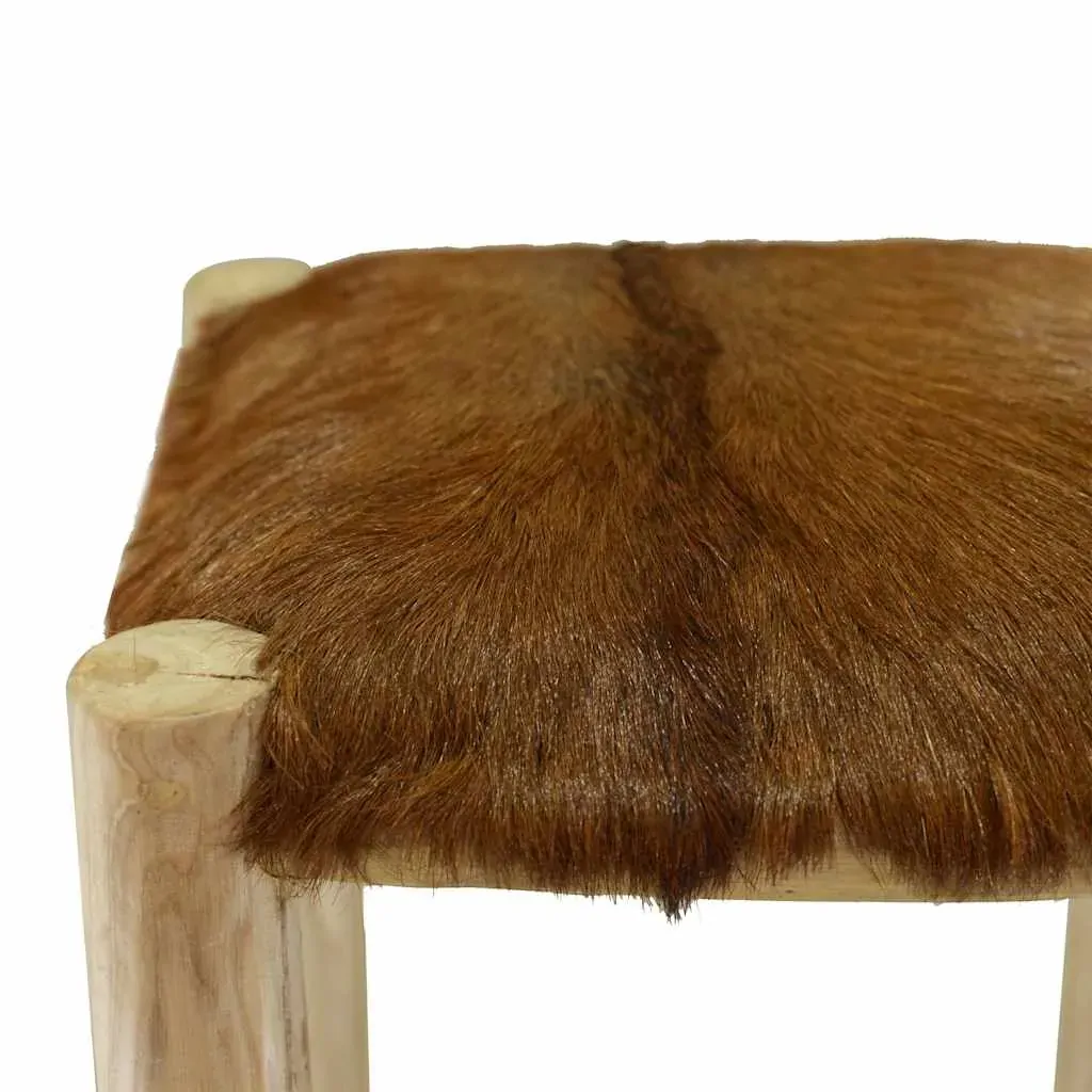 Bar Stool Goatskin Leather and Solid Teak Wood Price