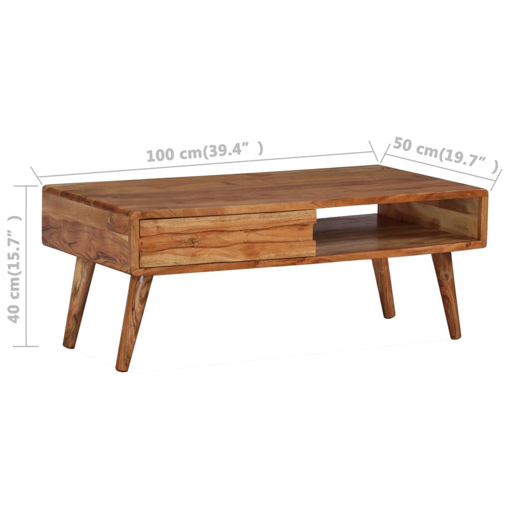 Coffee Table Solid Wood with Carved Drawer 100x50x40 cm Price