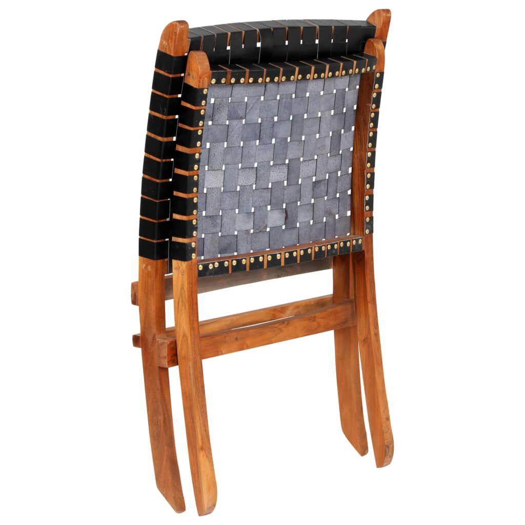 Folding Chair Crossed-Stripe Black Real Leather Price