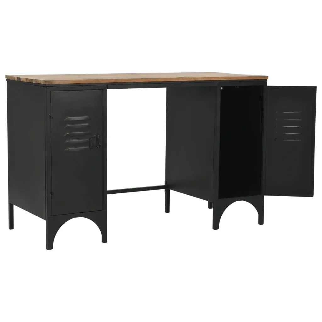 Double Pedestal Desk Solid Firwood and Steel 120x50x76 cm Price