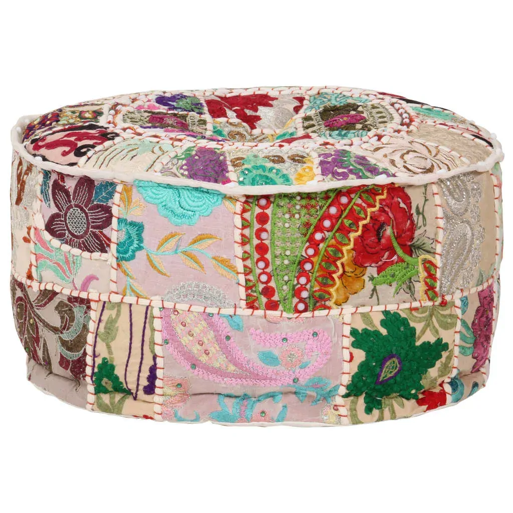 Patchwork Pouffe Round Cotton Handmade 40x20 cm Beige Price