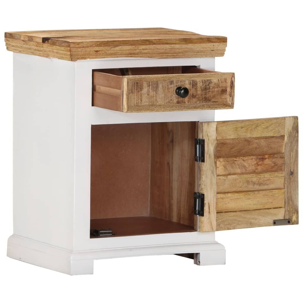 Nightstand White and Brown 40x30x50 cm Solid Rough Mango Wood Price